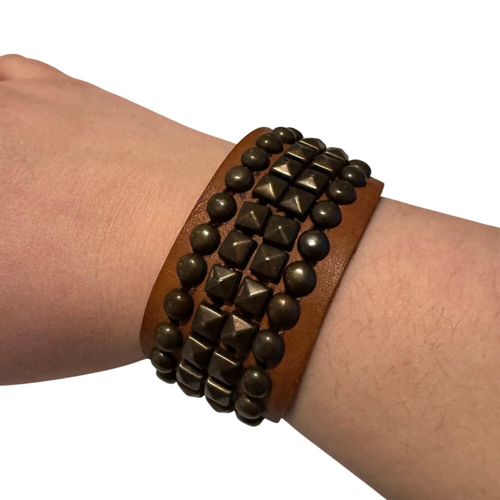 Moto Brown leather Studded Bracelet